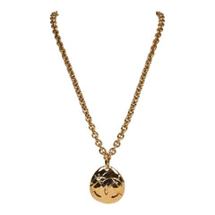 Vintage Chanel 24K Gold Plated CC Quilted Oval Pendant Necklace