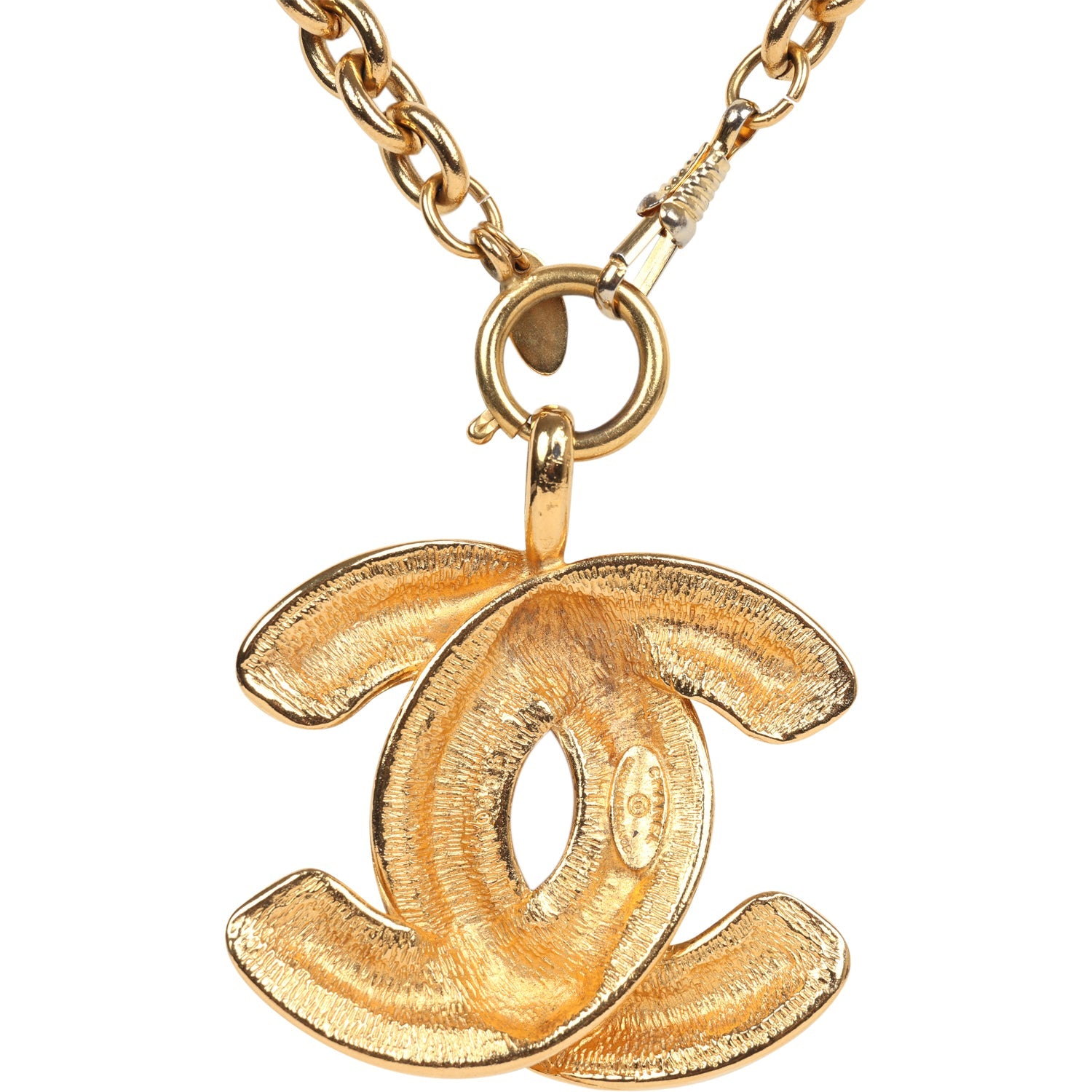 Vintage Chanel Large CC Quilted Pendant Necklace Gold Hardware ...