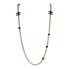 Chanel CC Gripoix Burgundy Beaded Necklace Gold Hardware