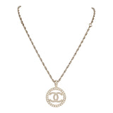 Chanel Round CC Pearl Pendant Necklace Light Gold Hardware