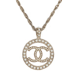 Chanel Round CC Pearl Pendant Necklace Light Gold Hardware