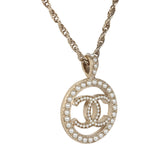 Chanel Round CC Pearl Pendant Necklace Light Gold Hardware