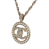 Chanel Round CC Pearl Pendant Necklace Light Gold Hardware