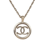 Chanel Round CC Pearl Pendant Necklace Light Gold Hardware