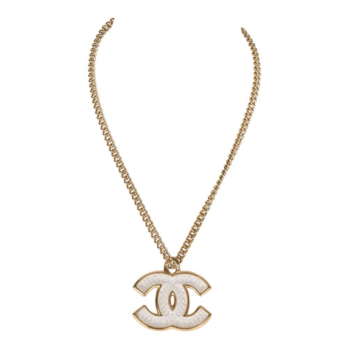 Chanel Large Quilted Resin CC Pendant Necklace Gold Tone Metal