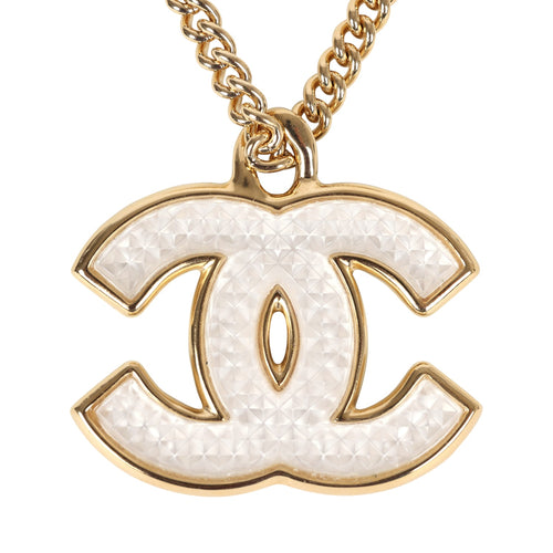 Chanel Large Quilted Resin CC Pendant Necklace Gold Tone Metal