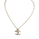 Chanel Small Crystal CC Pendant Necklace Gold Tone Hardware