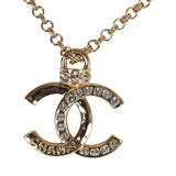 Chanel Small Crystal CC Pendant Necklace Gold Tone Hardware