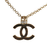 Chanel Small Crystal CC Pendant Necklace Gold Tone Hardware