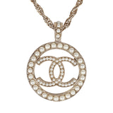 Chanel Round CC Pearl Pendant Necklace Faux Pearls & Light Gold Tone Hardware