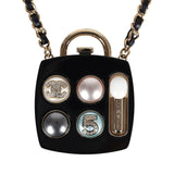 Chanel Cosmetic Compact Pendant Long Necklace Black/Multi Resin/Faux Crystals & Light Gold Tone Hardware