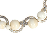 Chanel CC Faux Crystal Beaded Choker Necklace Beige/White Light Gold Tone Hardware