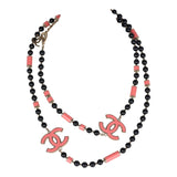 Chanel CC Beaded Resin & Enamel Long Necklace Black/Pink Gold Tone Hardware