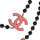 Chanel CC Beaded Resin & Enamel Long Necklace Black/Pink Gold Tone Hardware