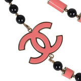 Chanel CC Beaded Resin & Enamel Long Necklace Black/Pink Gold Tone Hardware