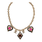 Chanel Hearts Charm Necklace Black/Pink Enamel/Gripoix Gold Tone Hardware