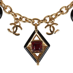 Chanel Hearts Charm Necklace Black, Pink Enamel and Gripoix Gold Tone Hardware