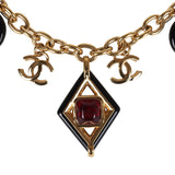 Chanel Hearts Charm Necklace Black/Pink Enamel/Gripoix Gold Tone Hardware