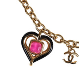 Chanel Hearts Charm Necklace Black/Pink Enamel/Gripoix Gold Tone Hardware