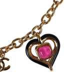 Chanel Hearts Charm Necklace Black/Pink Enamel/Gripoix Gold Tone Hardware