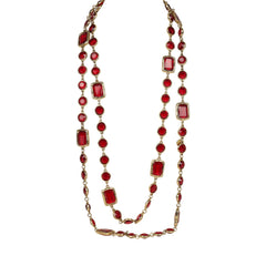 Vintage 1981 Chanel Chicklet Long Necklace Red Gripoix Gold Plated Hardware
