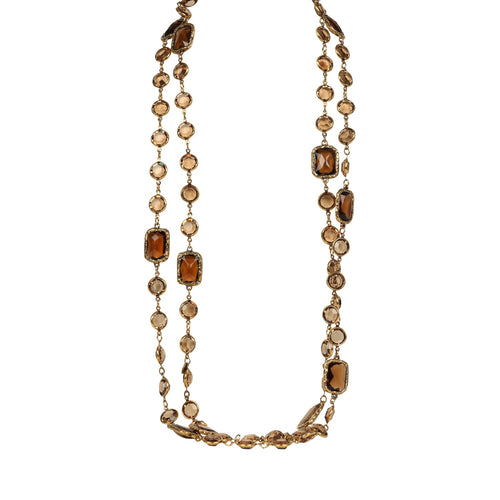 Vintage 1981 Chanel Chicklet Long Necklace Amber Brown Gripoix Gold Plated Hardware