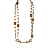 Vintage 1981 Chanel Chicklet Long Necklace Amber Brown Gripoix Gold Plated Hardware