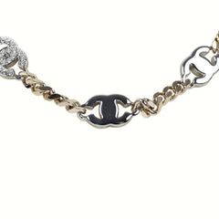 Chanel Crystal CC Choker Necklace Silver Tone and Light Gold Tone Hardware