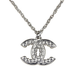 Chanel Faux Pearl and Crystal CC Pendant Necklace Silver Tone Hardware