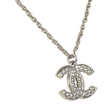 Chanel Faux Pearl and Crystal CC Pendant Necklace Silver Tone Hardware