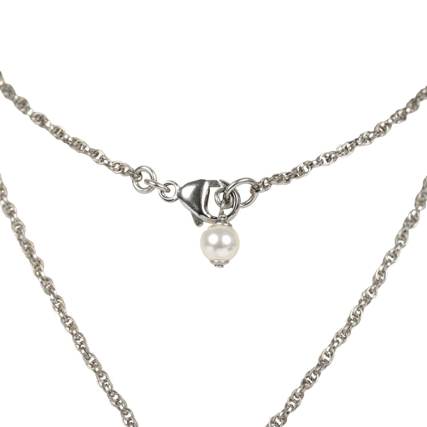 Chanel Faux Pearl and Crystal CC Pendant Necklace Silver Tone Hardware ...