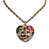 Chanel Large Resin Heart Pendant Necklace Multicolored Resin, Black Leather Gold Tone Metal Hardware - Thumbnail View 1