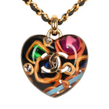 Chanel Large Resin Heart Pendant Necklace Multicolored Resin, Black Leather Gold Tone Metal Hardware - Thumbnail View 3