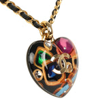 Chanel Large Resin Heart Pendant Necklace Multicolored Resin, Black Leather Gold Tone Metal Hardware - Thumbnail View 4