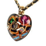 Chanel Large Resin Heart Pendant Necklace Multicolored Resin, Black Leather Gold Tone Metal Hardware - Thumbnail View 6