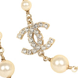 Chanel Long Crystal CC and Pearl Necklace Faux Pearls Gold Tone Hardware - Thumbnail View 3