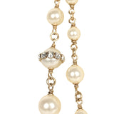 Chanel Long Crystal CC and Pearl Necklace Faux Pearls Gold Tone Hardware - Thumbnail View 6
