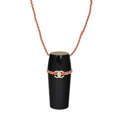 Pre-owned Chanel Lipstick Case Long Necklace Black Resin, Orange Leather Light Gold Hardware
