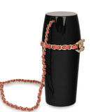 Pre-owned Chanel Lipstick Case Long Necklace Black Resin, Orange Leather Light Gold Hardware - Thumbnail View 3