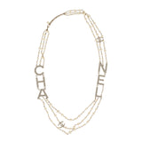 Chanel Long Crystal CHA-NEL Multi-Strand CC Pearl Necklace Ivory Pearls, Light Gold Tone Hardware - Thumbnail View 2