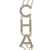 Chanel Long Crystal CHA-NEL Multi-Strand CC Pearl Necklace Ivory Pearls, Light Gold Tone Hardware - Thumbnail View 3