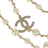 Chanel Long Crystal CHA-NEL Multi-Strand CC Pearl Necklace Ivory Pearls, Light Gold Tone Hardware - Thumbnail View 5