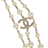 Chanel Long Crystal CHA-NEL Multi-Strand CC Pearl Necklace Ivory Pearls, Light Gold Tone Hardware - Thumbnail View 6