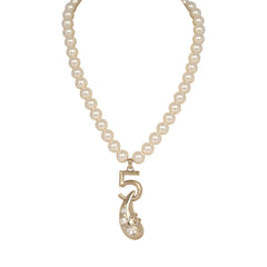 Chanel No.5 Pearl Drop Short Pearl Necklace White, Light Gold Tone Hardware