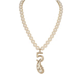 Chanel No.5 Pearl Drop Short Pearl Necklace White, Light Gold Tone Hardware - Thumbnail View 1