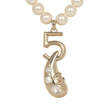 Chanel No.5 Pearl Drop Short Pearl Necklace White, Light Gold Tone Hardware - Thumbnail View 2