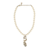 Chanel No.5 Pearl Drop Short Pearl Necklace White, Light Gold Tone Hardware - Thumbnail View 7