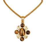 Vintage Chanel Long CC Gripoix Stone Pendant Necklace Tiger Eye, Gold Plated Hardware - Thumbnail View 1