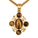 Vintage Chanel Long CC Gripoix Stone Pendant Necklace Tiger Eye, Gold Plated Hardware - Thumbnail View 2