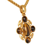Vintage Chanel Long CC Gripoix Stone Pendant Necklace Tiger Eye, Gold Plated Hardware - Thumbnail View 3